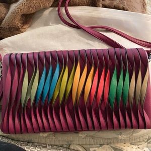 Adorable multi colored handbag.
